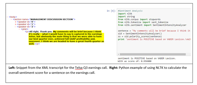 Snippet-from-XML-transcript-for-Tesla-Q3-Earnings-Call-and-Python-Example-of-using-NLTK-to-calculate-the-overall-sentiment-score-for-a-sentence.png